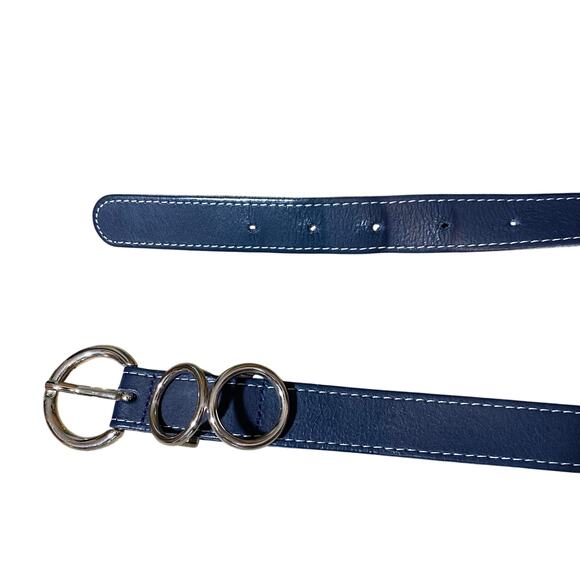 Vintage In Extenso Navy Leather Belt 3-Ring Circle Buckle Made in France - Picture 7 of 7